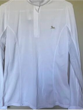 Classic White Top with Navy Horse Logo Tag